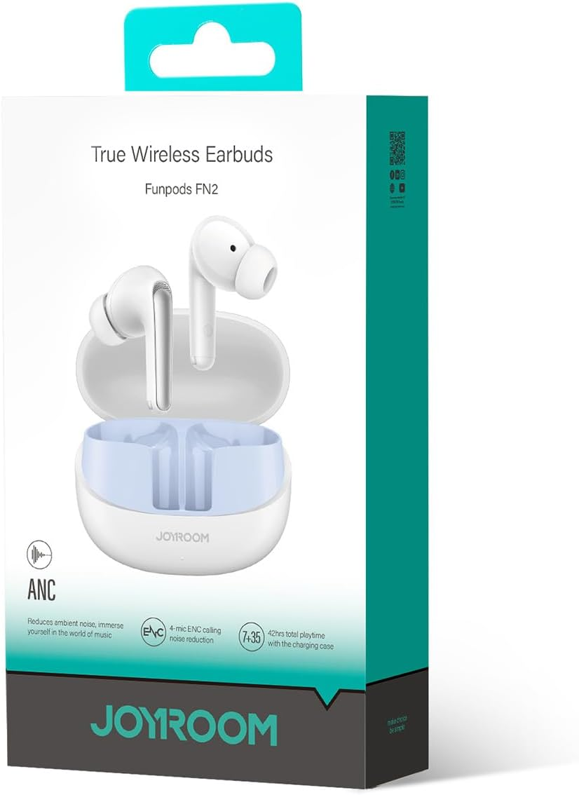 JOYROOM FN2 Funpods 4-Mic ENC Earbuds, EQ, Bluetooth 5.4, ANC Noise Cancellation - White image number 3