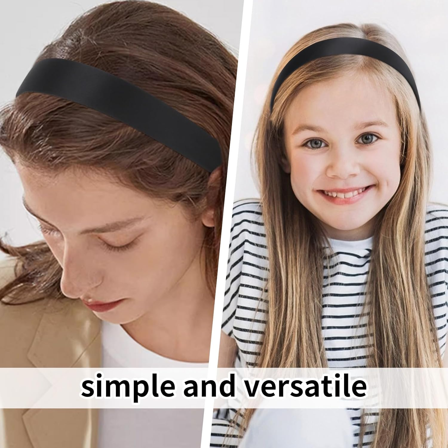 Semato 16 Pcs Black Headbands for Women and Girls 1 Inch Non-Slip Hair Bands Dseign DIY Craft Hair Accessories image number 3