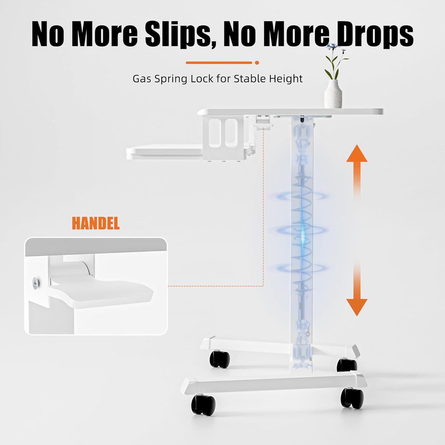 ERGOMAKER Mobile Standing Desk Pneumatic Adjustable Height 25.6 X 17.7 Inch Mobile Desk Adjustable Height on Wheels，Sit Stand up Desk Home Office Computer Desk, White + Dual image number 3