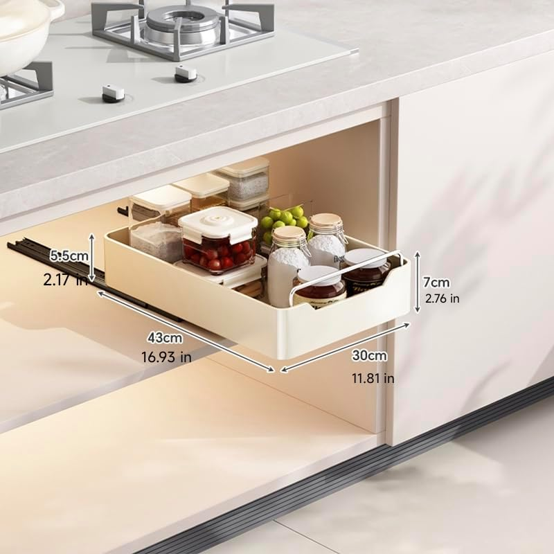 Expandable Pull Out Cabinet Organizer, Pull Out Drawers for Cabinets, Roll Out Shelves Adhesive, Easy to Store and Clean Built-In Drawer Design Storage Holder for Kitchen Storage & Organisation, 1 Pc image number 5