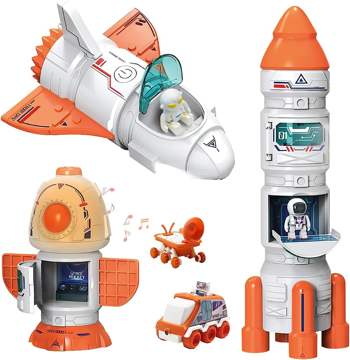 Space Toy for Kids Rocket Ship Toys with Space Shuttle, Astronaut Figures, Space Rover, Spaces Station, 5 in 1 Spaceship Toy for Boys 3-8, Aerospace Model Space Figure Toys with Sound & Lights image number 2
