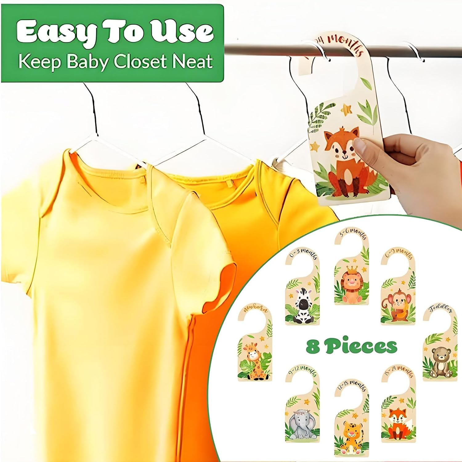 MYTOAU 8Pcs Wooden Baby Closet Dividers,Nursery Hanger Dividers Cute Wooden Closet Dividers with Animal Patterns,Double-Sided Wardrobe Divider for Baby Clothes Sorting & Nursery Decor