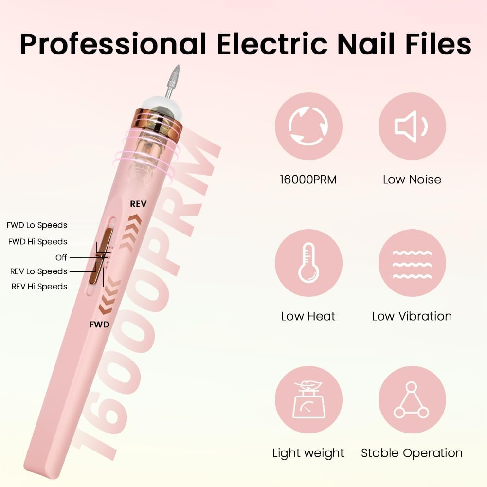 BUTBU Electric Nail Files, 6 in 1 Professional Electric-Nail Drill Machine, Adjustable Speed 20000 RPM Manicure Pedicure Set with 5 Drill Bits, for Nails Gel Polish, Hard Skin Removal image number 6