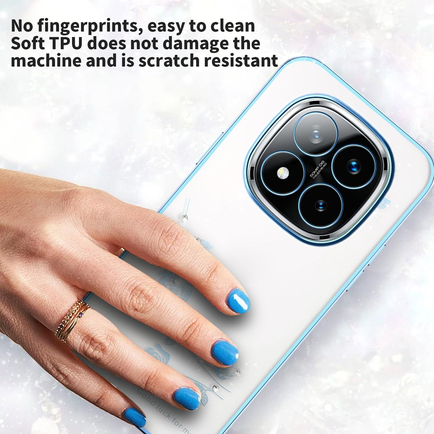 BORYA Case for Xiaomi Redmi Note 14 Pro+ Plus, Shockproof Ultra Thin Transparent Soft TPU Silicone Mobile Phone Case, Elegant Electroplated Glitter Diamond Flower Pattern Protective Case, Blue - Pink image number 3