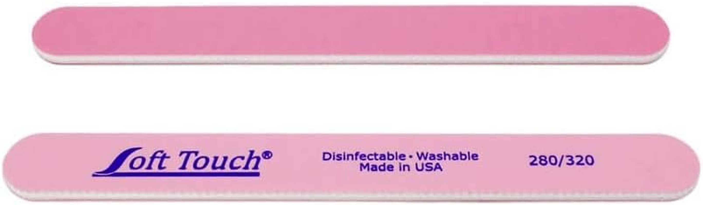 Soft Touch Nail File, Double Sided &ndash; 280/320 Grit, Light/Dark Pink, for Natural Nails, 7 Inch - 5 Piece