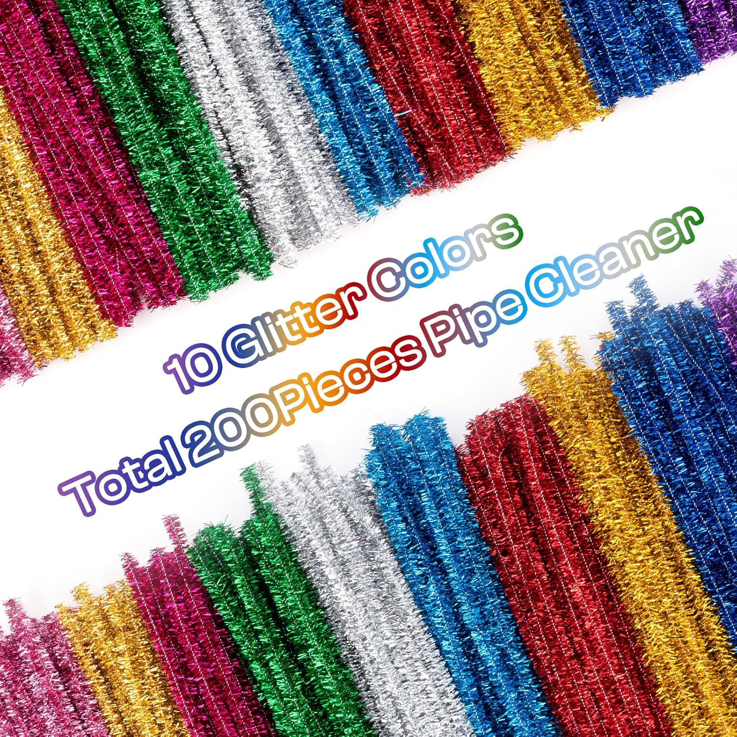 Caydo 200 Pieces Glitter Pipe Cleaners Craft Chenille Stems for DIY Art Creative Crafts Party Decorations (12 Inch X 6 Mm) image number 5
