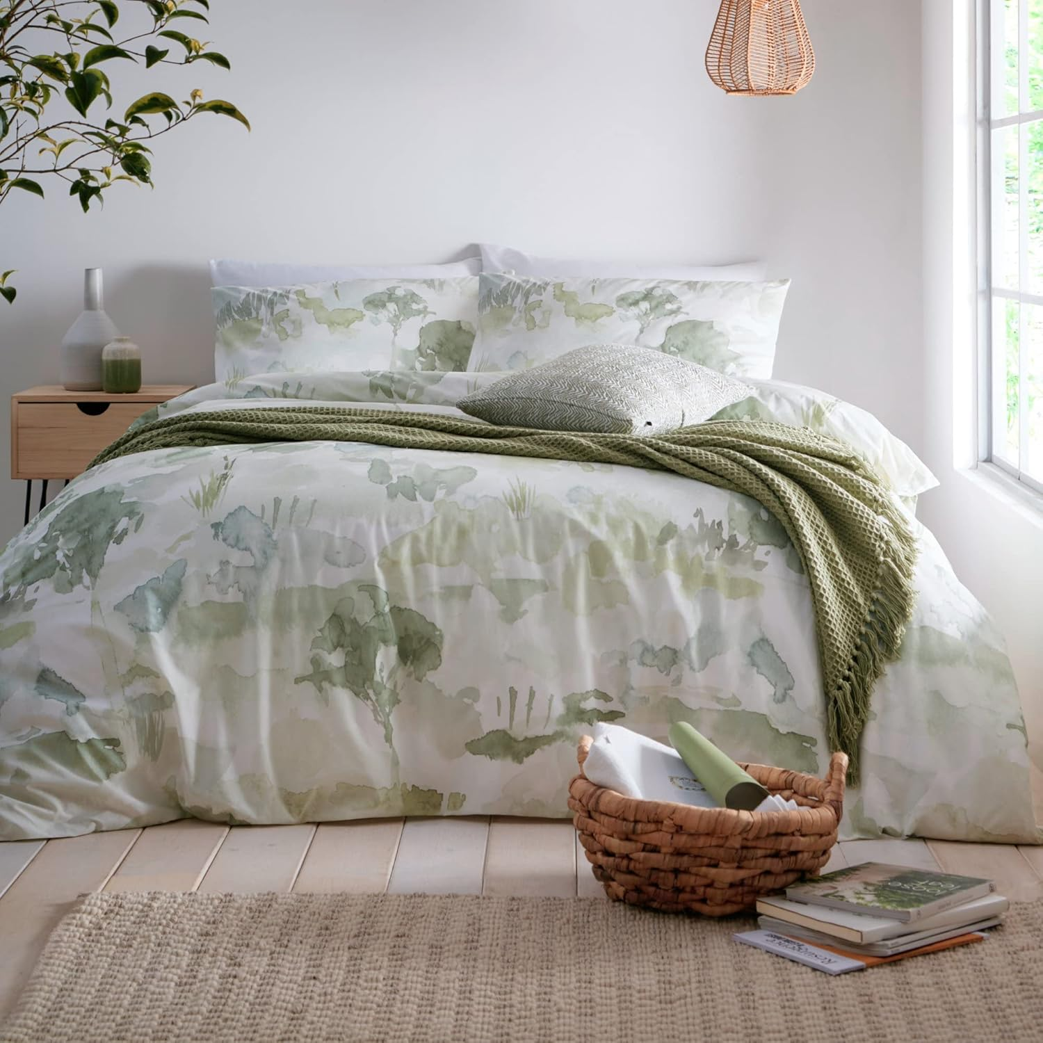 Appletree - Linen Landscape Duvet Cover - Double Bedding Size (200 X 200Cm) - Soft 100% Cotton - 2 Pillowcases - Watercolour Art Bedding in Natural - Linen Duvet Cover - Abstract Print Duvet
