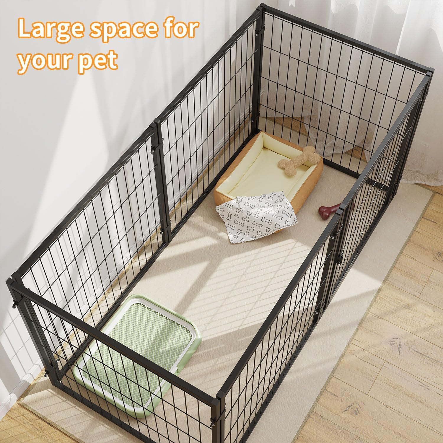 Heavy Duty Large Dog Crate - 48" L X 24" H, Big Dog Crate, Puppy Playpen, Indoor Outdoor, XL, Black image number 4