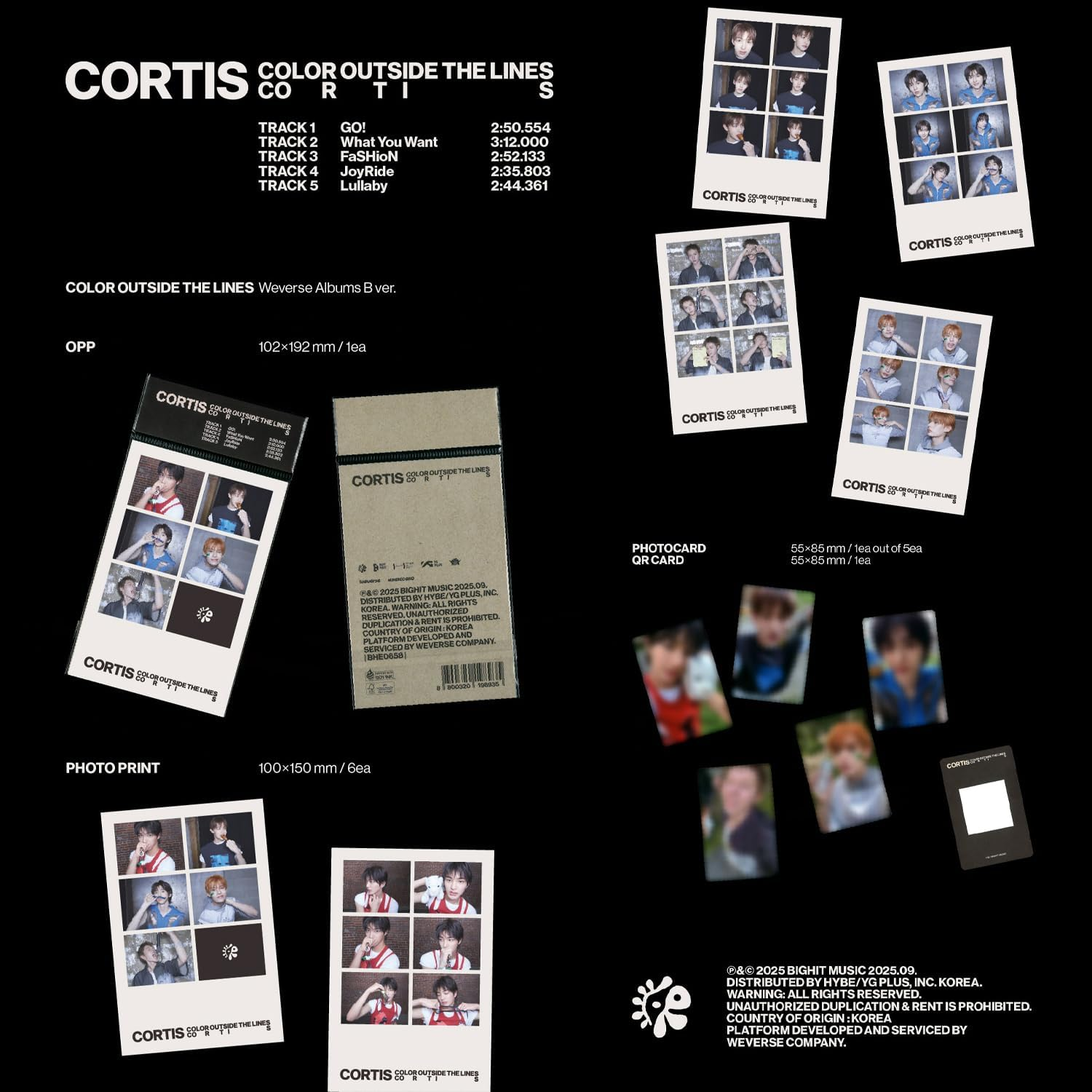 CORTIS - the 1St EP [COLOR outside the LINES] (Weverse Albums Ver. / B) Photo Rrint + Photocard + QR Card