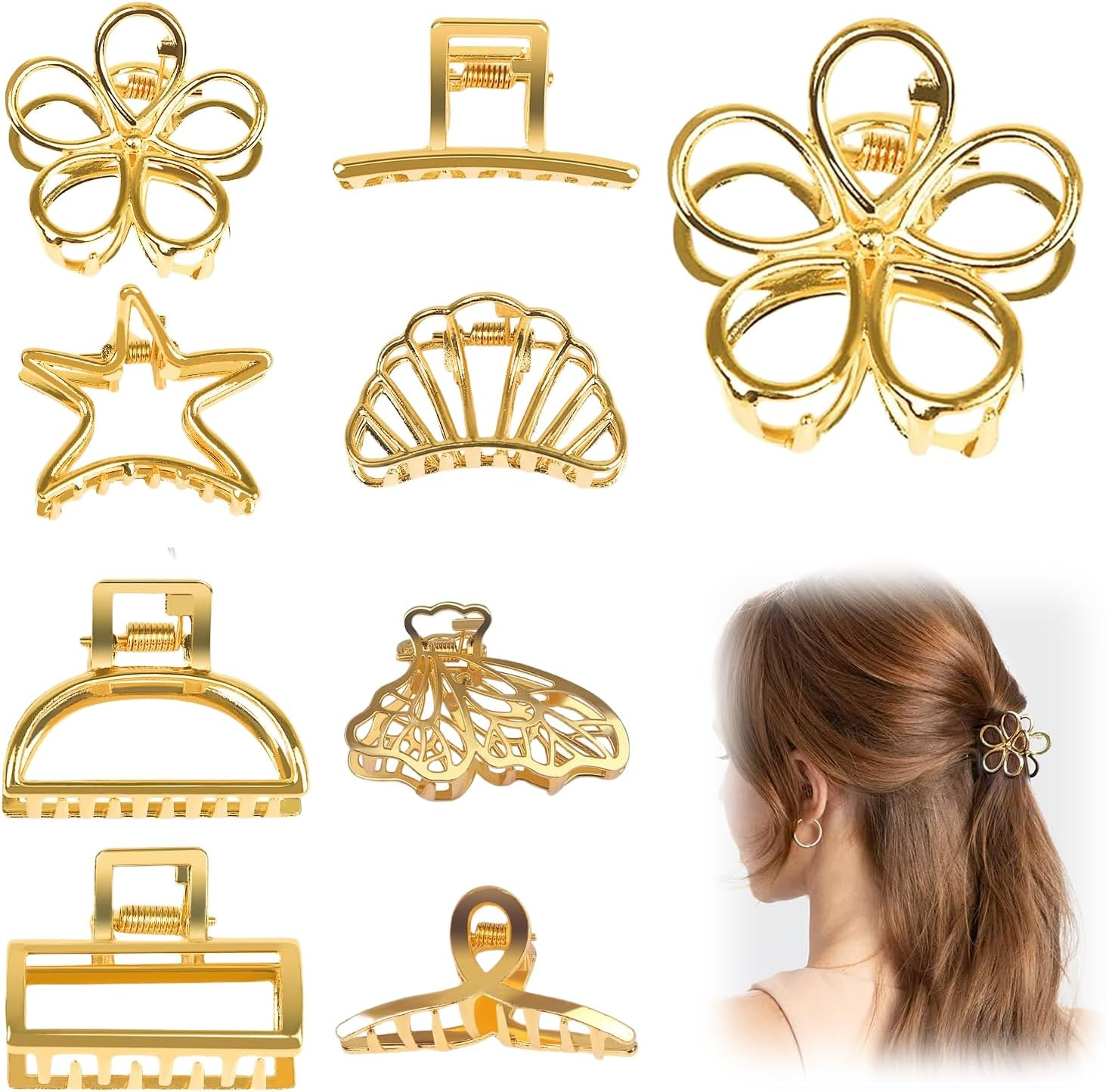 Goiern Small Gold Hair Clips, Pack of 8 Mini Hair Clips for Women, Metal Hair Accessories, Mini Hair Clips for Thick and Thin Hair image number 1