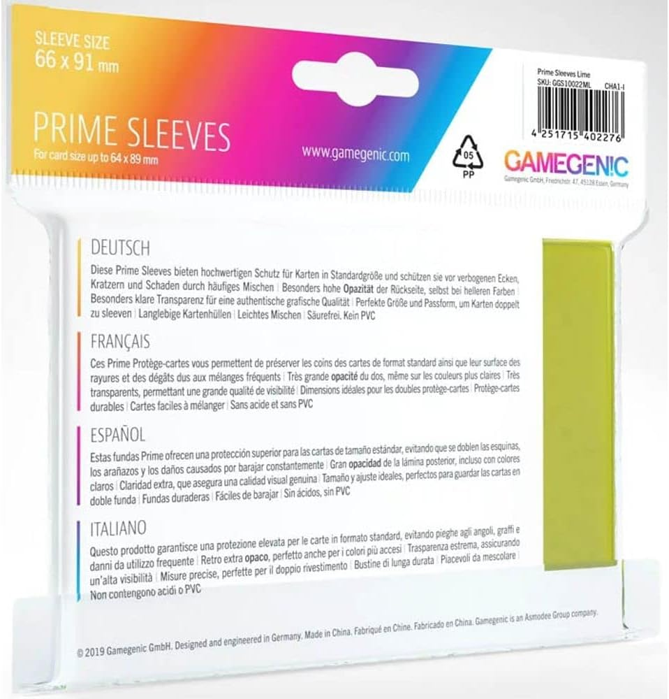 Gamegenic Prime Card Sleeves with 100 Sleeves per Pack, Lime