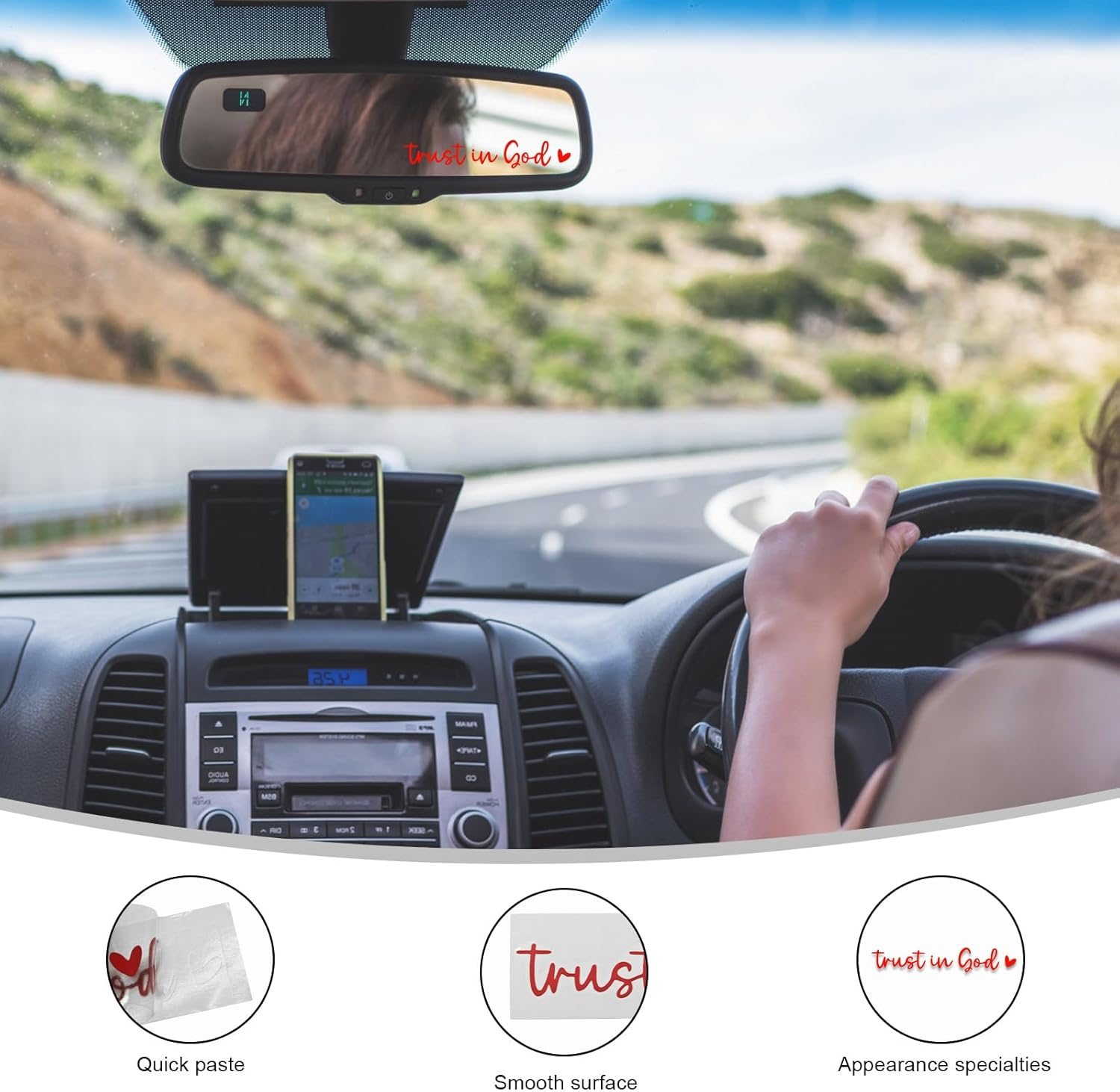 DXNQ 2 PCS Trust in God Rearview Mirror Decals, Automotive Vinyl Rear View Mirror Decorative Stickers, Waterproof Trust in God Stickers for Car Truck Laptop, Car Accessories (Red)