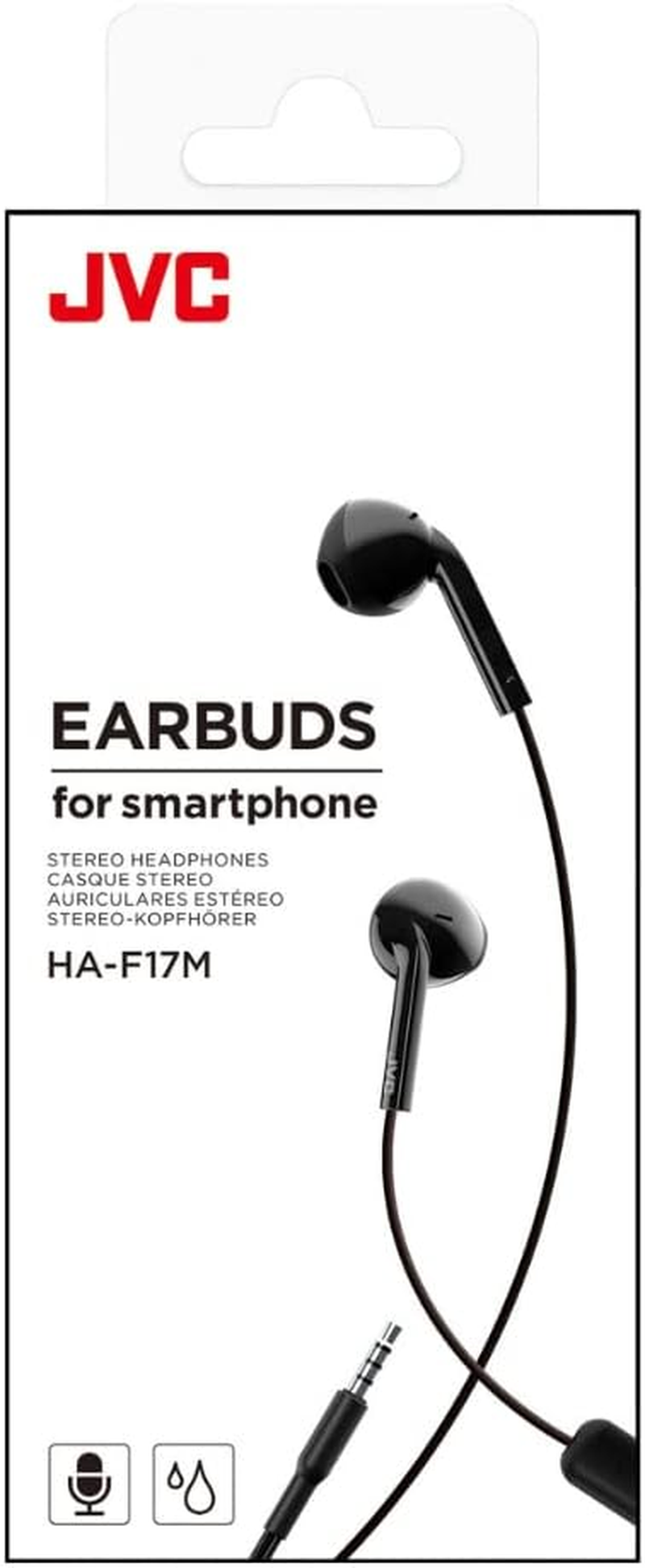 JVC HA-F17M-B-E In-Ear Earbuds Compact & Comfort with 1 Button Remote Control, Sweat Resistant (IPX2), 1.0 M Cable - Black image number 2