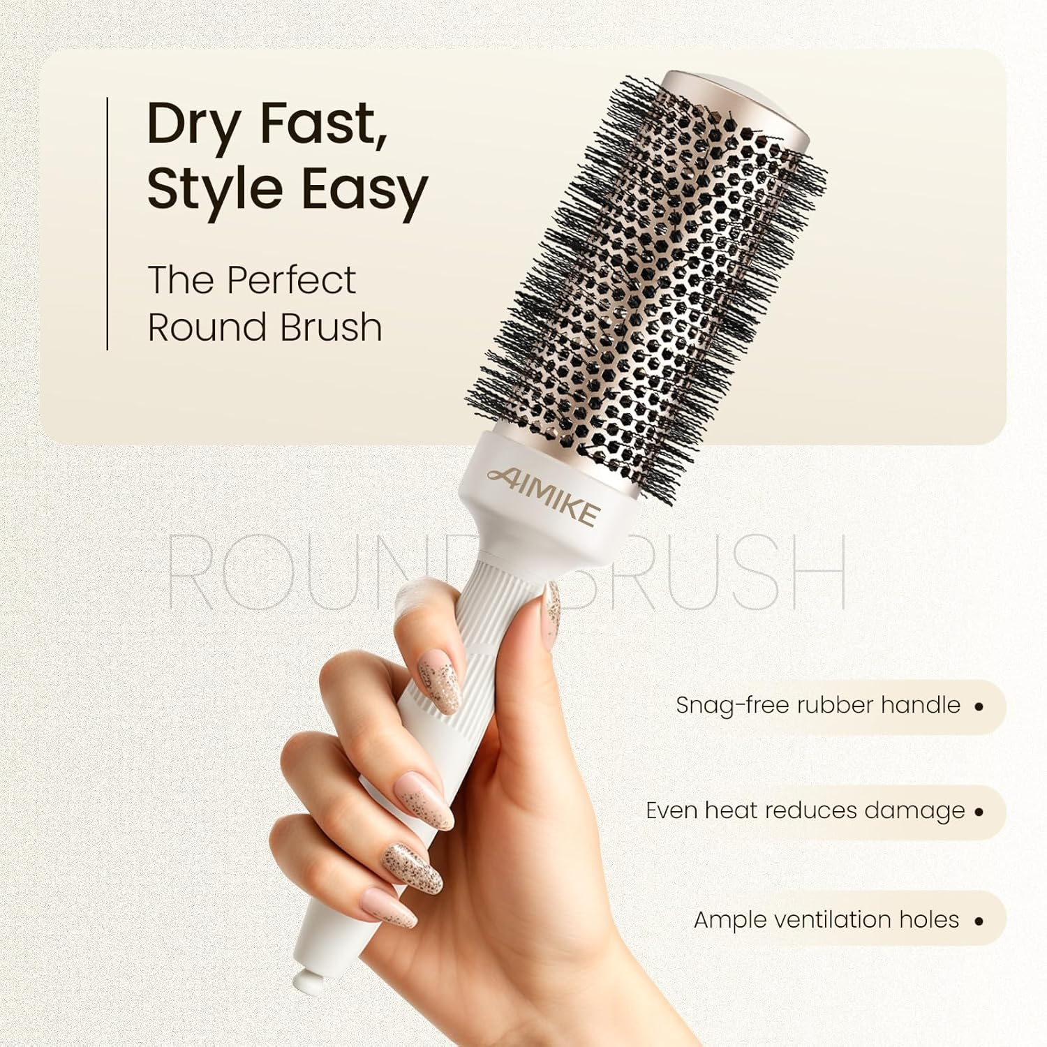 AIMIKE round Brush for Blow Out, Naturavol Medium round Hair Brush for Fine Hair with Nano Thermal Ceramic Tech, for Blow Drying & Styling, Adds Volume & Smoothness (1.7 Inch Barrel, 2.5 Inch Bristle) image number 2