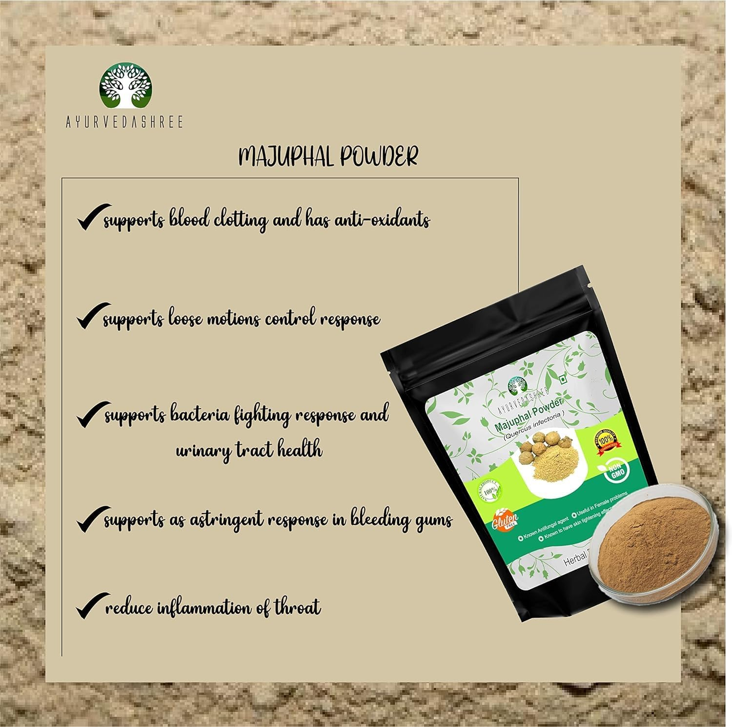 AYURVEDASHREE Majuphal Powder 100 Gm Galnuts Powder (Quercus Infectoria) 100% Pure Quercus Infectoria/Majuphal/Manjakani image number 3