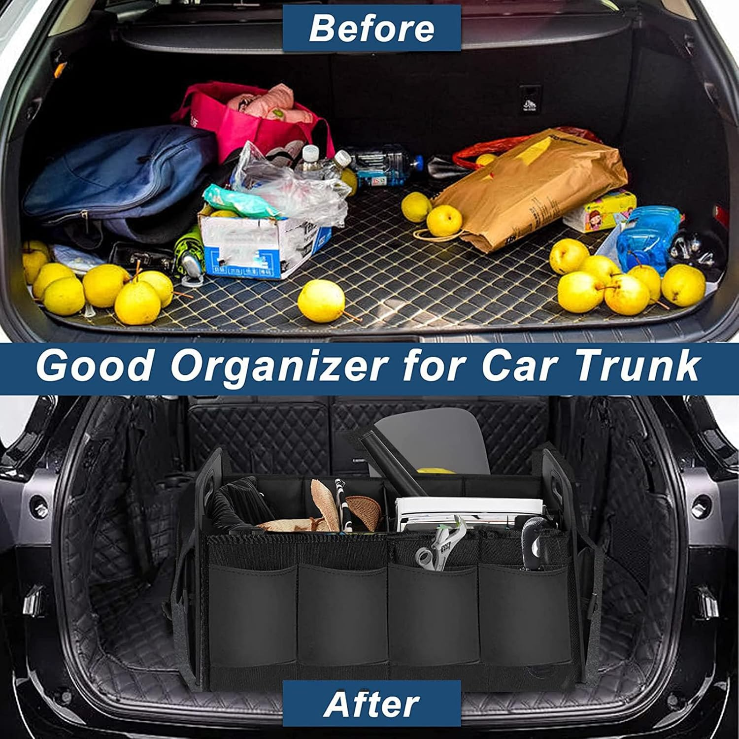 Trunk Organizer for Car,Foldable Multi Compartment Trunk Organizer for Suv,Large Capacity Waterproof Car Trunk Organizer with Adjustable Securing Straps,Car Storage Organizer for Any,Minivan,Truck image number 5
