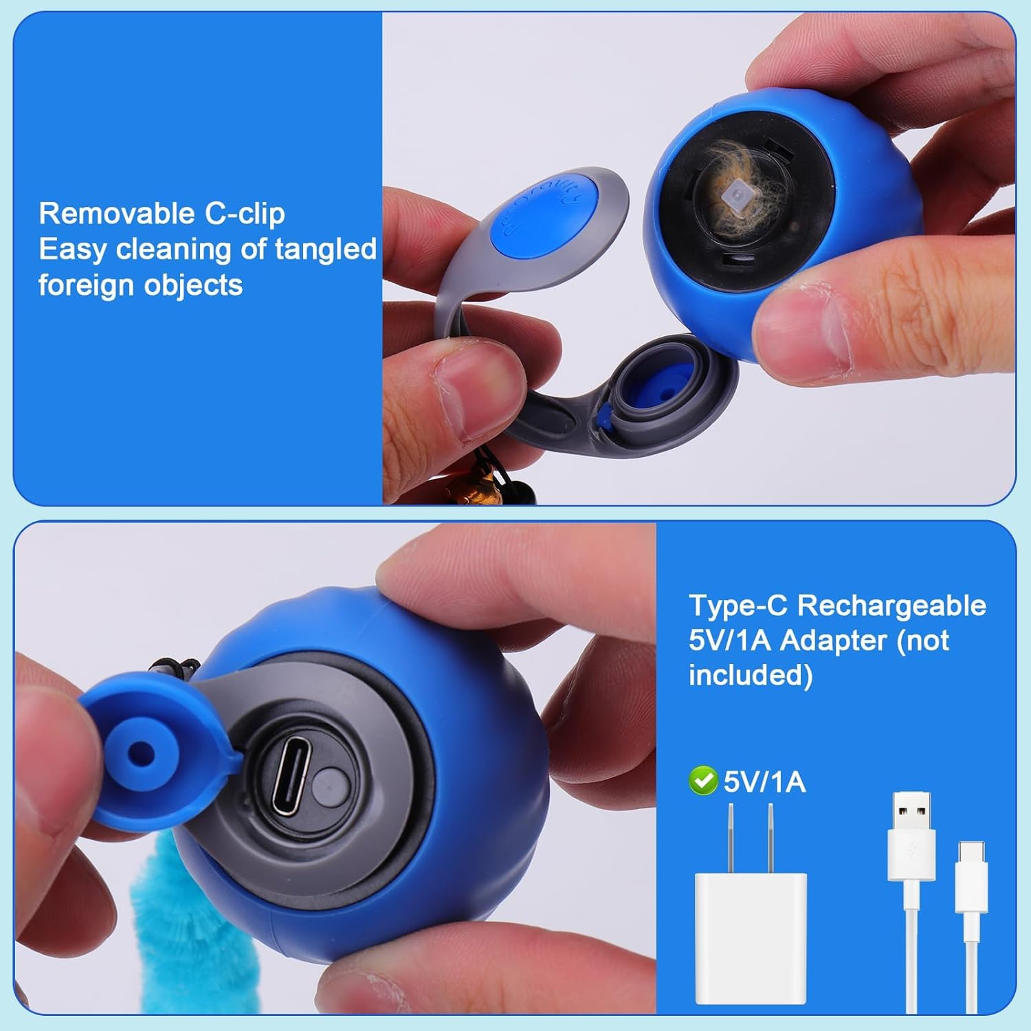 Interactive Cat Toy Ball - Automatic Interactive Cat Toys for Indoor Cats with 3 Tails, 2 Speeds Rechargeable Cats Enrichment Dog Toys Balls for Small/Medium/Large to Keep Them Busy, Orange (Blue) image number 2