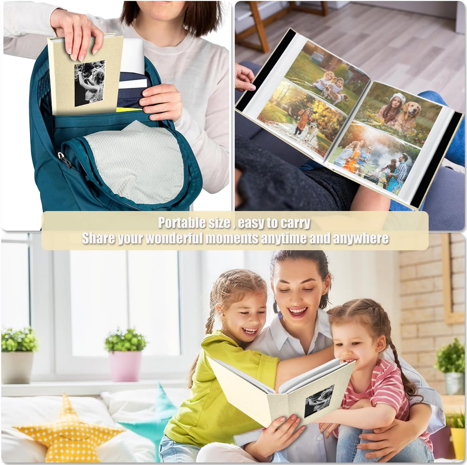 200-Pocket Photo Album 4X6 - Slip-In Picture Album with Linen Cover & Display Window, Vertical Photo Book for Wedding, Family, Baby, Anniversary & Vacation Memories (Holds 200 Photos) image number 4