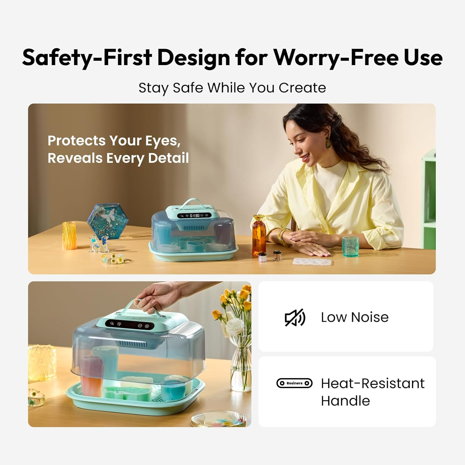 Resiners Resin Curing Machine G3 with UV Resin Light, 2-In-1 Uses, Auto Curing 2H/1Min, Adjustable Temperature & Timer, Resin Dryer with Reversible Base for Epoxy Mold Casting,Jewelry Making,Diy Decor image number 2