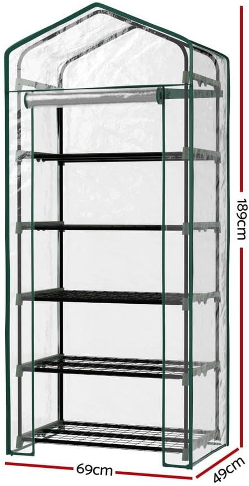 Green Fingers Mini Greenhouse, 69 X 49 X 189Cm 5-Tier Walk-In Green House Garden Shed with PE Cover, Zipper Door and Plant Shelves, Gardening Supplies for Patio, Deck and Small Backyard image number 6