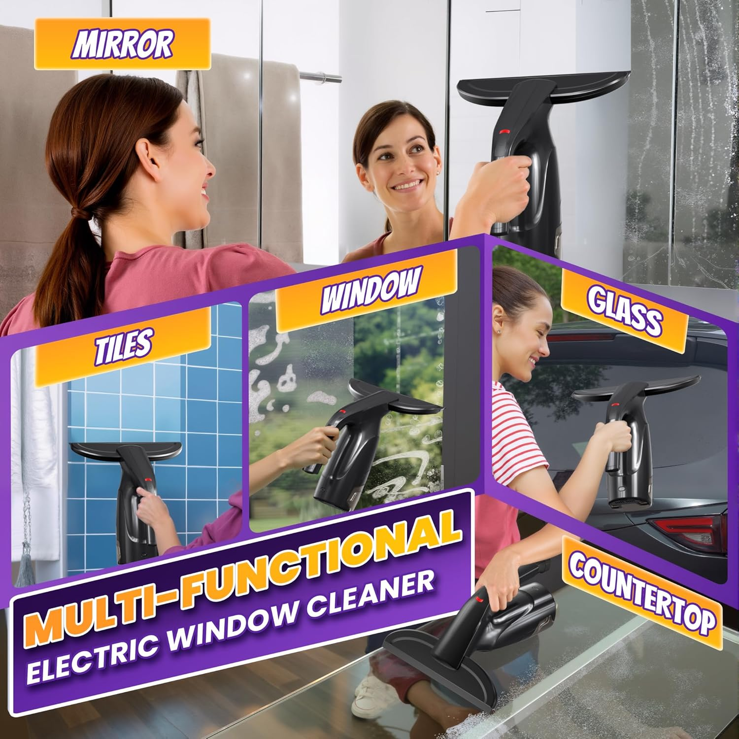 HEY BANK Cordless Window Cleaner Vacuum - Electric Glass Window Vac Squeegee Tool Set, Power Spray Cleaning Machine with Spray Applicator & Microfibre Cloth for Mirrors, Showers,Tiles & Countertops image number 1