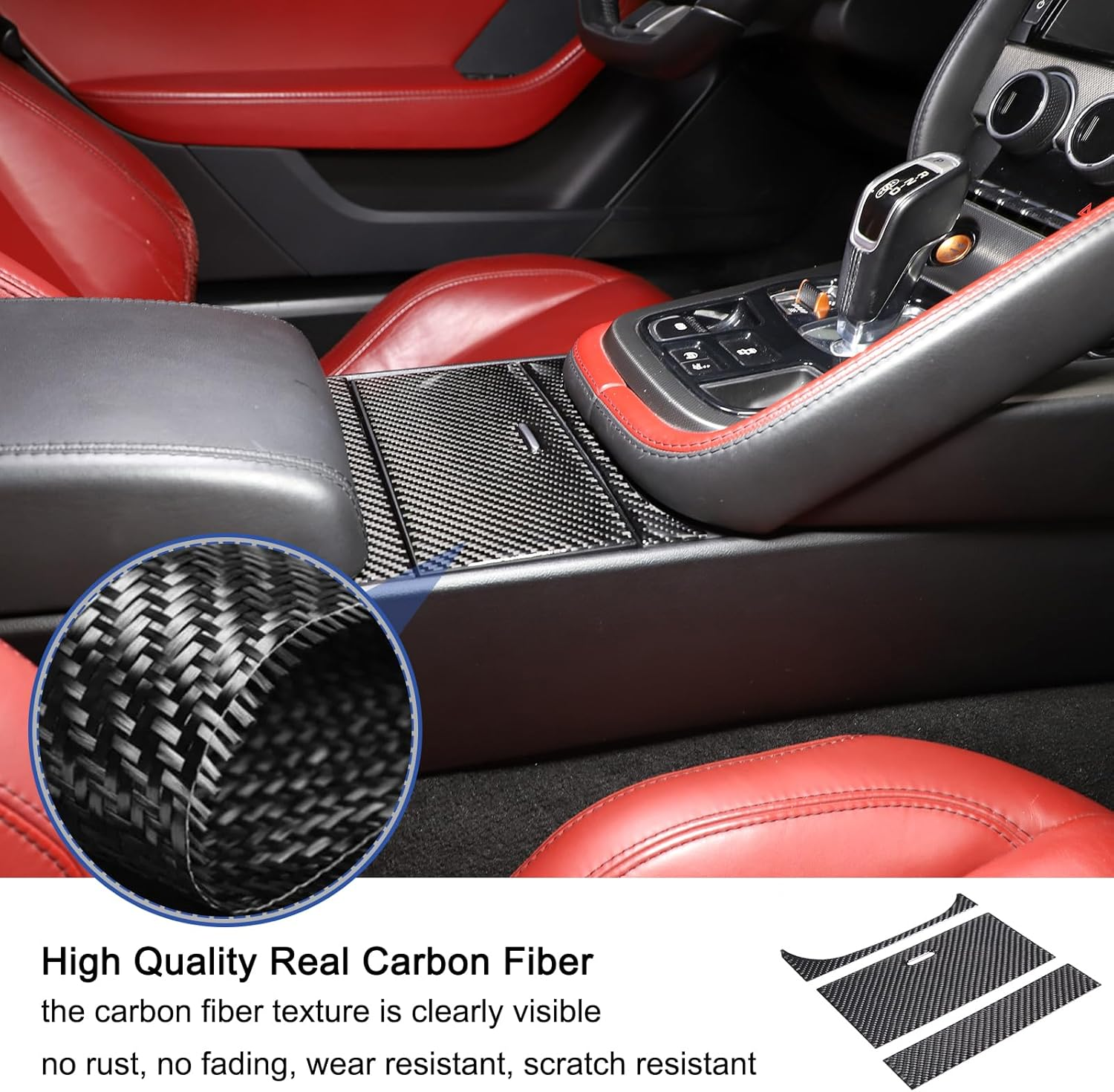 Daeiclru Real Carbon Fiber Car Central Control Storage Box Panel Sticker Compatible with Jaguar F-Type 2013-2022, Interior Center Console Panel Decorative Trim Accessories, 3PCS (Black) image number 1