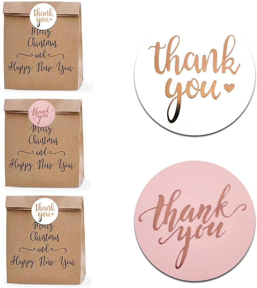 2 Rolls of 3.8 Cm Thank You Stickers,1000 Pieces Foil Stamped Thank You Stickers for Bakery Packaging,Envelope Seals, Small Business, White Sticker Labels for Wedding, Birthday, Party Gift Wrap Bags