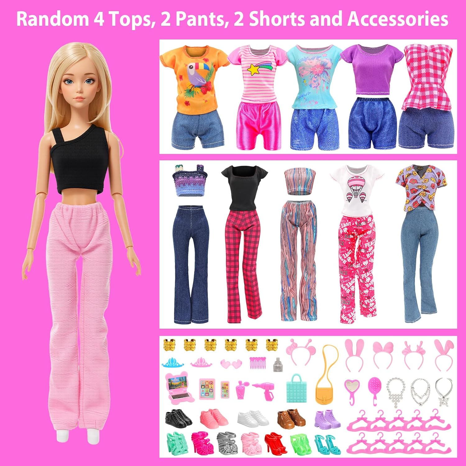 Bartoies Fun 85 Pcs Doll Accessories: 12 Fashion Dresses 3 Party Gowns 4 Outfits 3 Swimsuits Bikini with 63 Accessories for 11.5 Inch Dolls(No Doll) image number 4