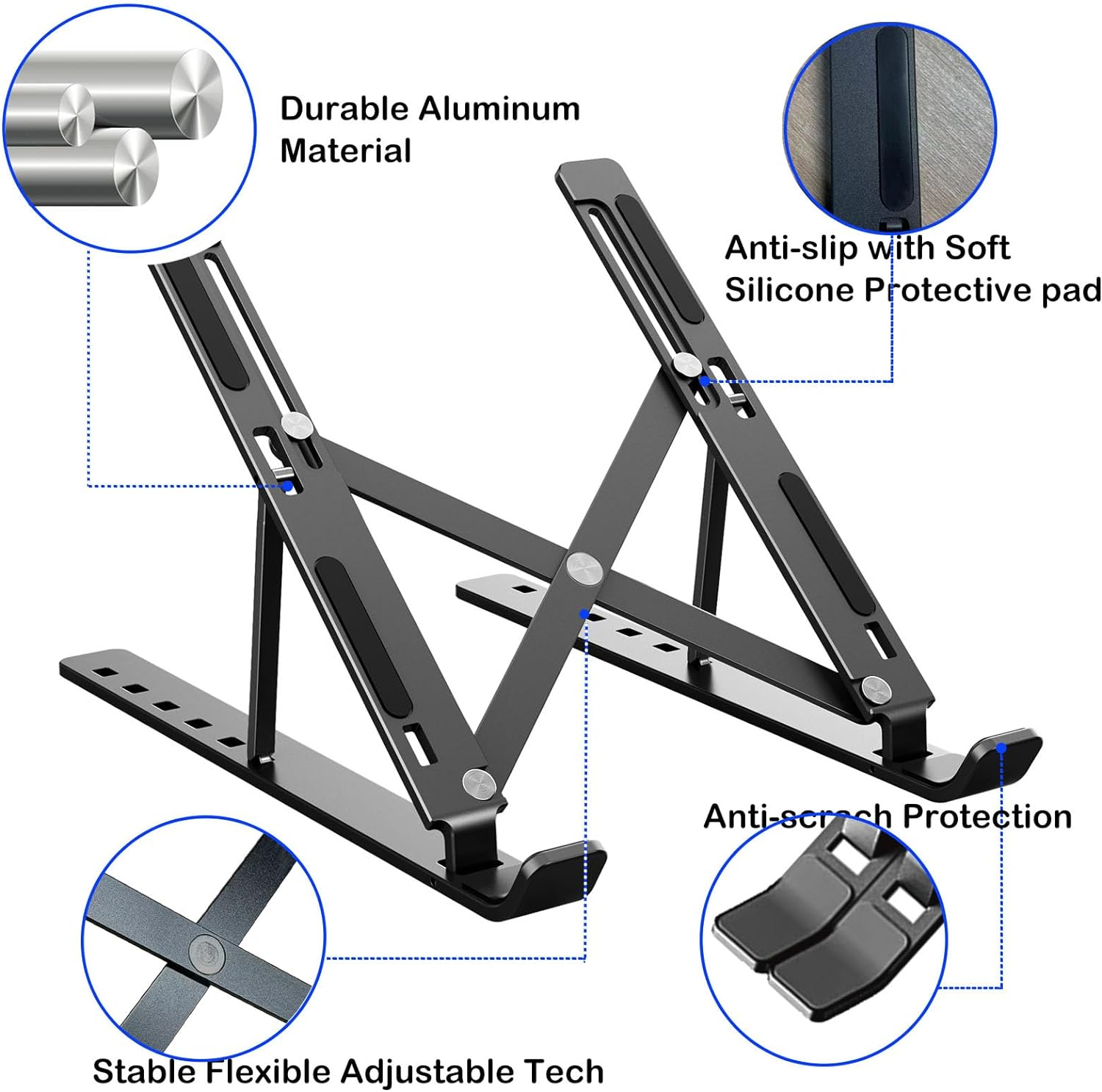 Ekvinor Laptop Holder Riser Computer Tablet Stand 6 Angles Adjustable Aluminum Ergonomic Foldable Portable Desktop Holder Compatible for Macbook Ipad HP Dell 10-15.6&rdquo; Black image number 2