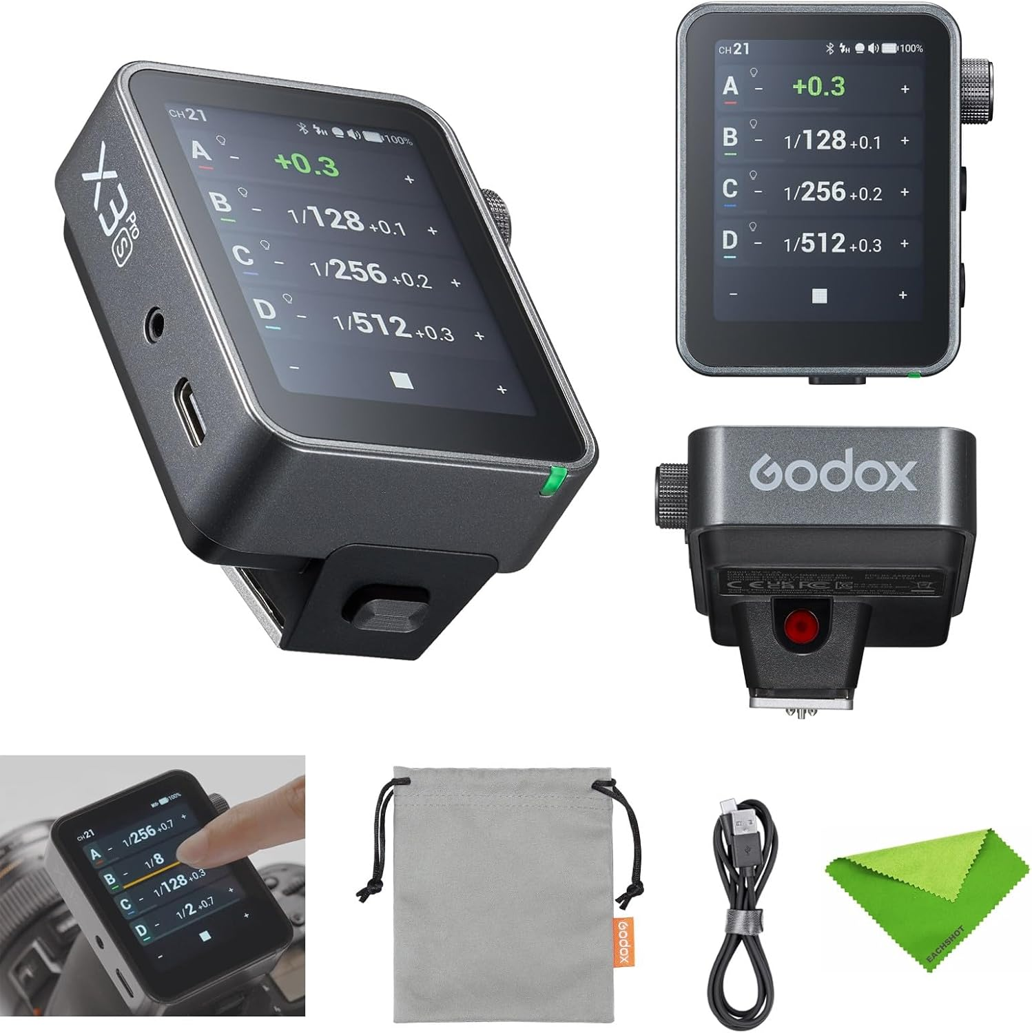 Godox X3 Pro S X3Pro S Touchscreen TTL Flash Trigger for Sony, 2.4G Wireless, 2.4" LCD Screen, Bluetooth Integration & APP Control, Wireless Speedlight Transmitter for Sony Cameras image number 2