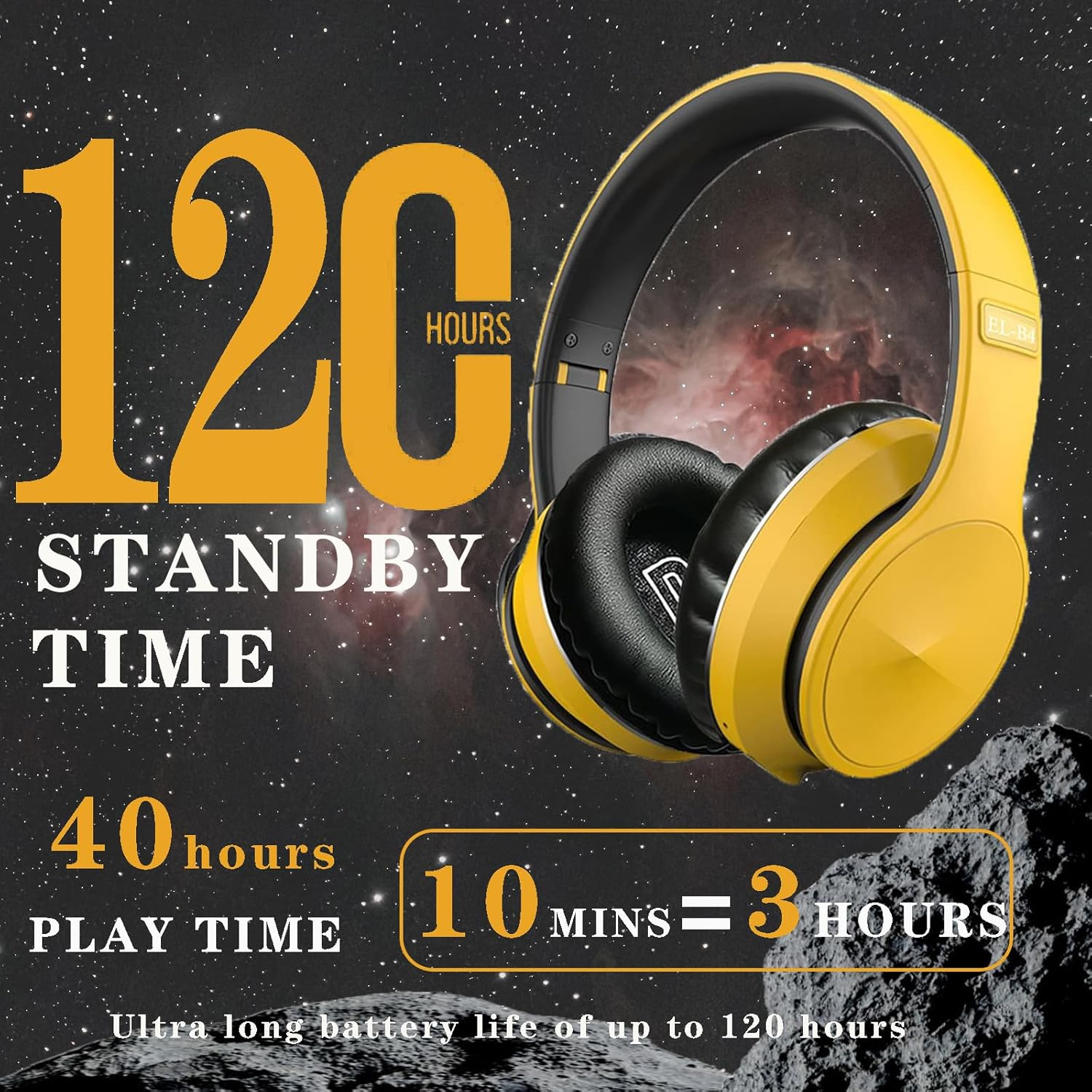 Active Noise Cancelling over Ear Headphone Bluetooth Wireless Headphones with Microphone Deep Bass Foldable Comfortable Headphones for Online Class, Home Office, Pc/Cell Phones/Game B4-Yellow - B4-Yellow image number 3