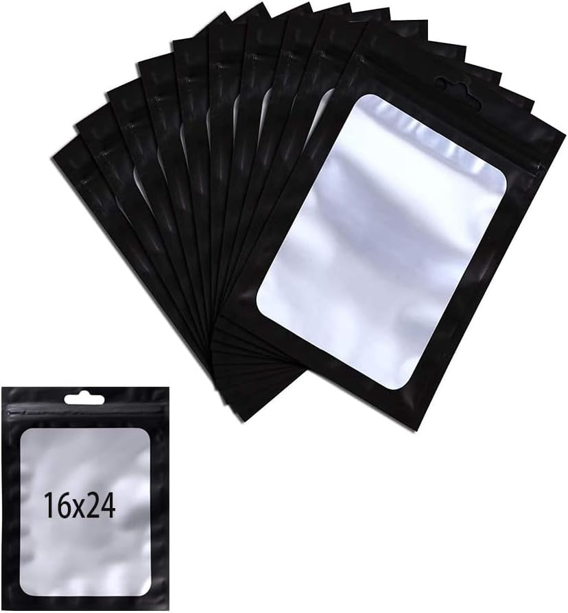 100Pcs Black Mylar Holographic Bags Packaging Bags,Clear Resealable Bag Foil Pouch Bag for Food Storage and Lipgloss,Jewelry,Eyelash Packaging for Small Business（16X24 Cm)