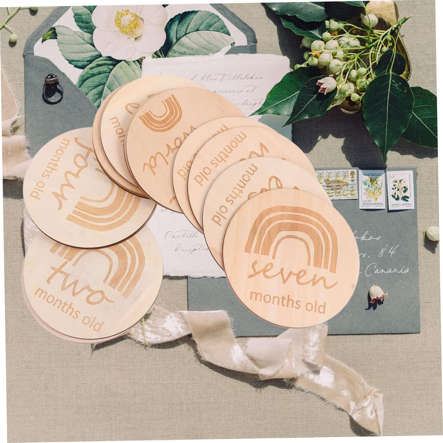 Didiseaon Double-Sided Rainbow Wooden Baby Growth Milestone Cards for Newborns, 13Pcs Set, Monthly Commemorative Memory and Photo Recording Props for Baby'S First Year image number 6