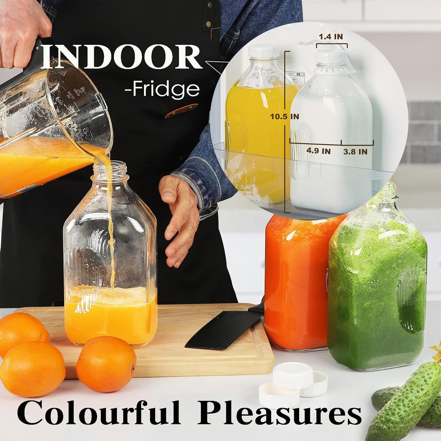 64Oz/2L Glass Milk Bottle with Dispenser Cap, 2 Pack Glass Juice Bottles - 2 Airtight Screw Lid & 2 Silicone Sealing Gaskets & 2 Carry Handles, Jug Pitcher, Water, Syrup, Honey, Buttermilk (64Oz) image number 2