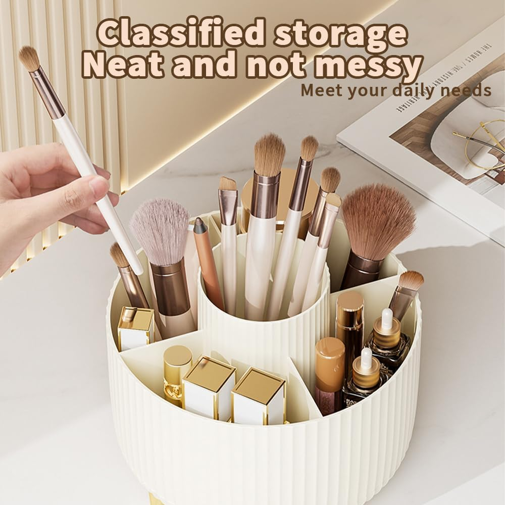TOMVAES Large Capacity Makeup Brush Holder,360&deg; Rotating Makeup Organizer,5 Slot Makeup Brushes Cup,For Vanity Decor,Bathroom Countertops,Desk Storage Container,Cosmetic Display Cases image number 4