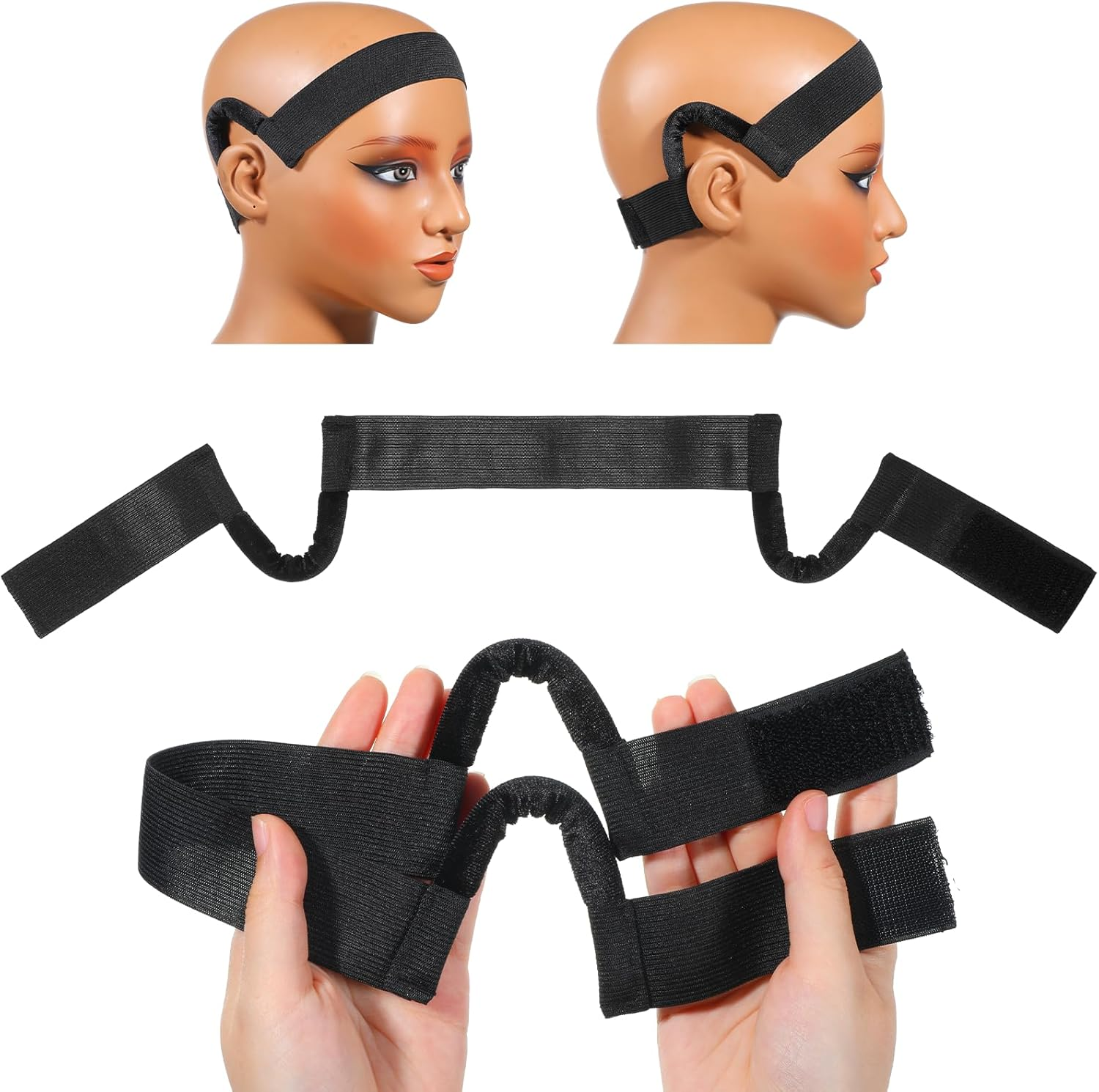 Ptwola 2 Pcs Wig Band for Lace Front Ear No Slip Melting Elastic Band Soft Wig Grip Bands with Ear Cut Outs Comfortable Earless Melting Bands C-Shaped Curve Headband for Women Men Lace Front Wigs image number 4