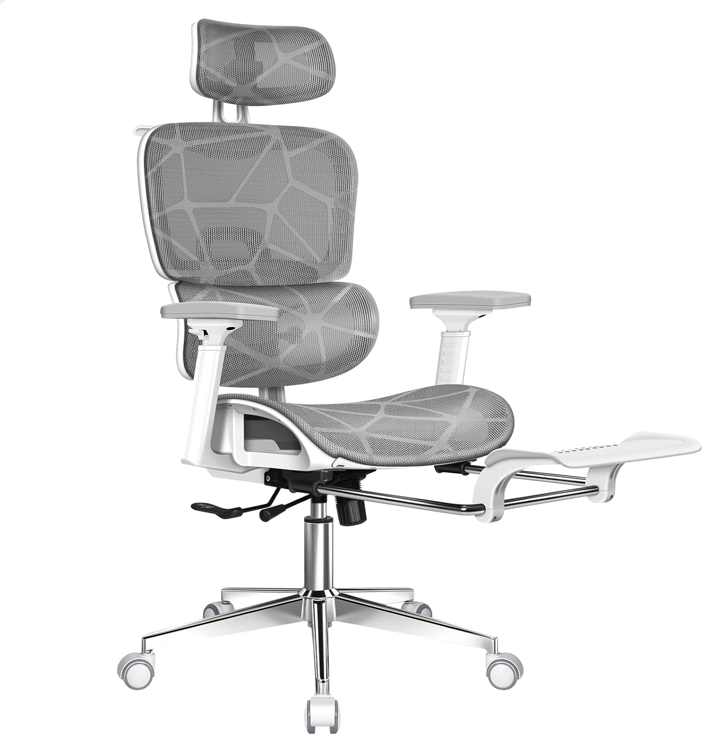 ALFORDSON Patton White Grey Mesh Gaming Chair for Executive Computer Desk, Recline Tilt Adaptive Back Support, Ergonomic Office Chair with 3D Adjustable Armrest and Headrest & Footrest, Max 180Kg image number 4