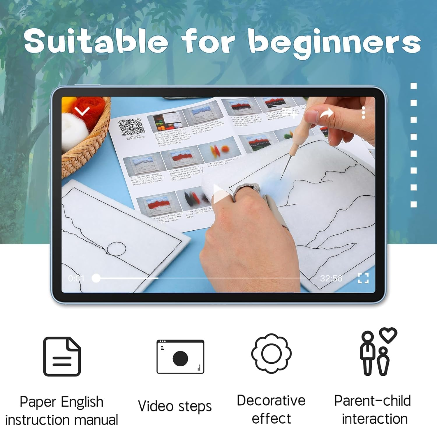 Needle Felting Kits for Beginners, Needle Felt Painting Kit, Wool Felting Kit with Picture Frame, Foam Pad, Felt Cloth, and Instructions, Used for Home Decoration image number 2