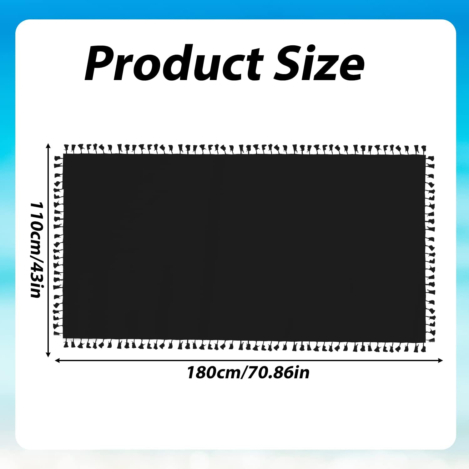 LUTER Women Beach Sarong, Stylish Wrap Pareo with Tassel Soft Swimsuit Cover up Skirt Sarong Wrap for Women Summer Beach (Black), Black, M