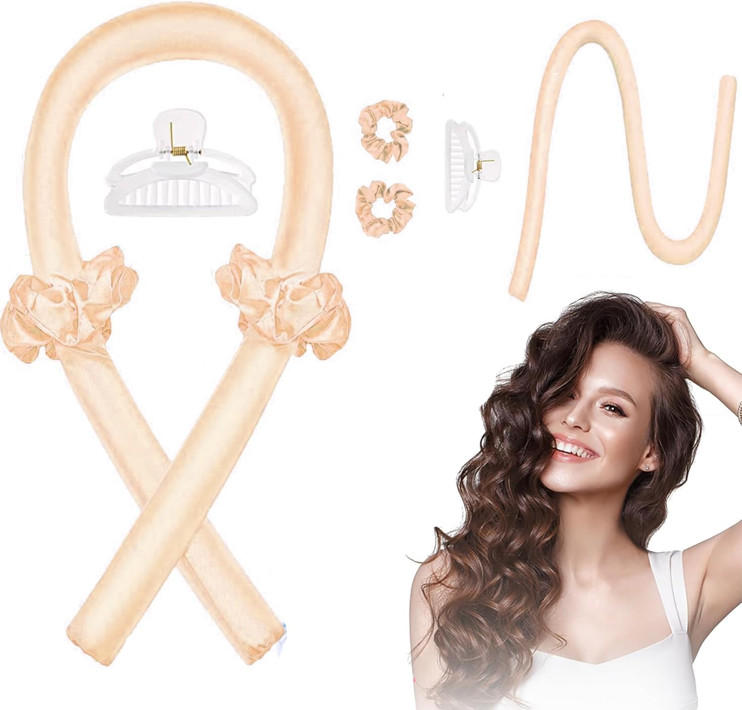 Heatless Hair Curlers for Long Hair Overnight Curlst, Women Girls No Heat Heatless Curls Hair Rollers, Soft Foam Heatless Curling Rod Headband, Curling Ribbon for Natural Hair (Champagne, Medium) image number 1