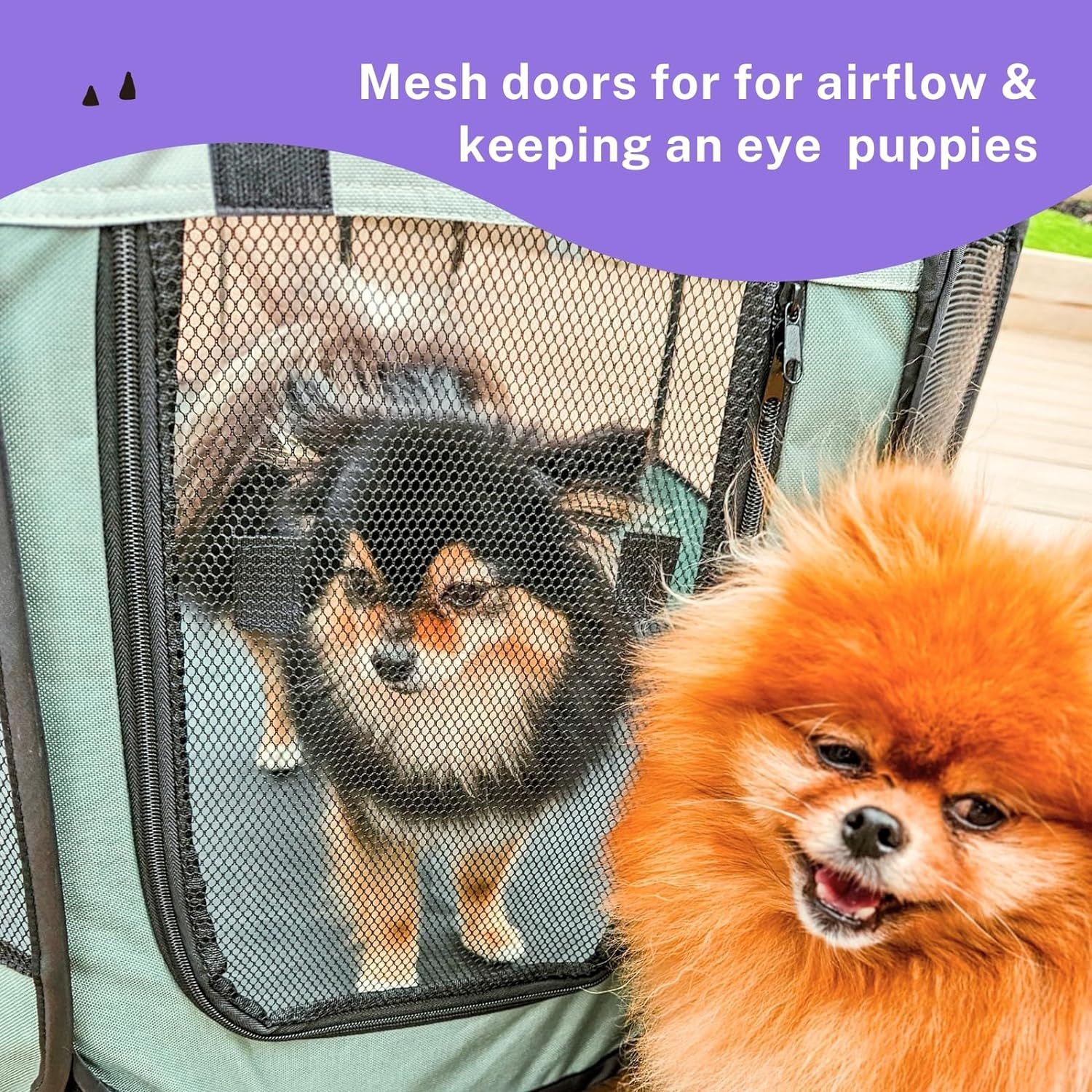 Charlie'S Adventure Indoor Outdoor Waterproof Pet Playpen Foldable Portable Travel-Friendly Dog Cat Crate Tent Accessories Compartment Removable Top Panels - Sage, Small image number 2