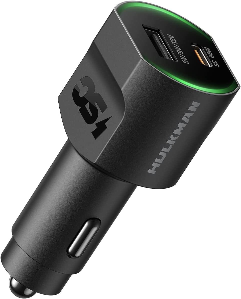 HULKMAN CC65 PD 65W USB-C Car Charger Super Fast Charge Type-C Cigarette Lighter Adapter for Iphone, Samsung, Laptop, and HULKMAN Alpha Jump Staters, Etc