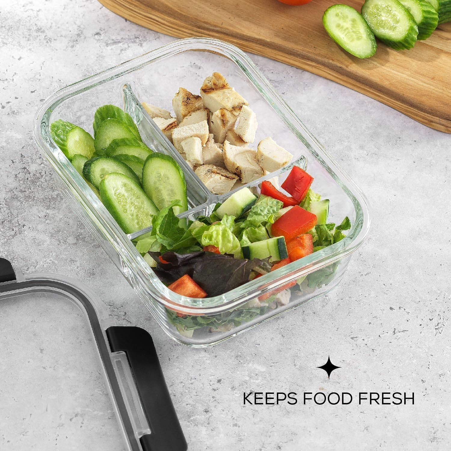 5-Pack 36OZ Glass Airtight Food Storage Containers 3 Compartments,Glass Meal Prep Container Set with Lids for Pantry Kitchen Organizers and Storage, BPA Free Glass Lunch Boxes Bento image number 3