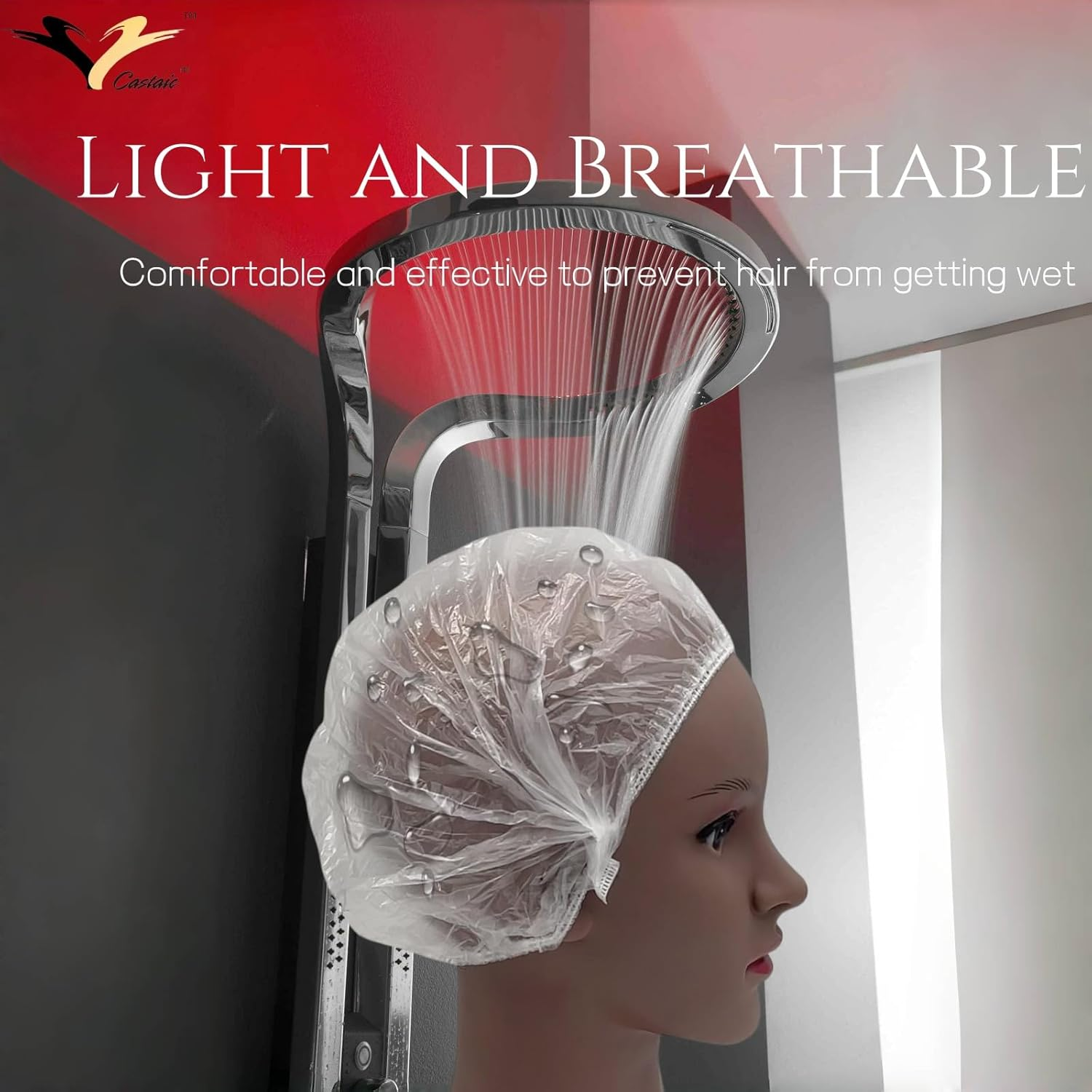 Castaic 100 Pcs Disposable Shower Caps,Larger and Thicker Waterproof Shower Caps for Women Spa, Home Use, Hotel and Hair Salon, Travel (White-44Cm) image number 3