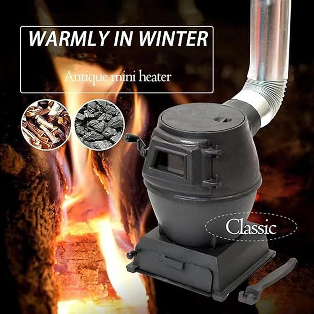 Cast Iron Wood Burning Stove, Portable Wood Burning Compact Camp Stoves, Pure Cast Iron Coal Fire Wood Stove, Viewing Window, for Home, Heating, Cooking, Camping, Hiking image number 6