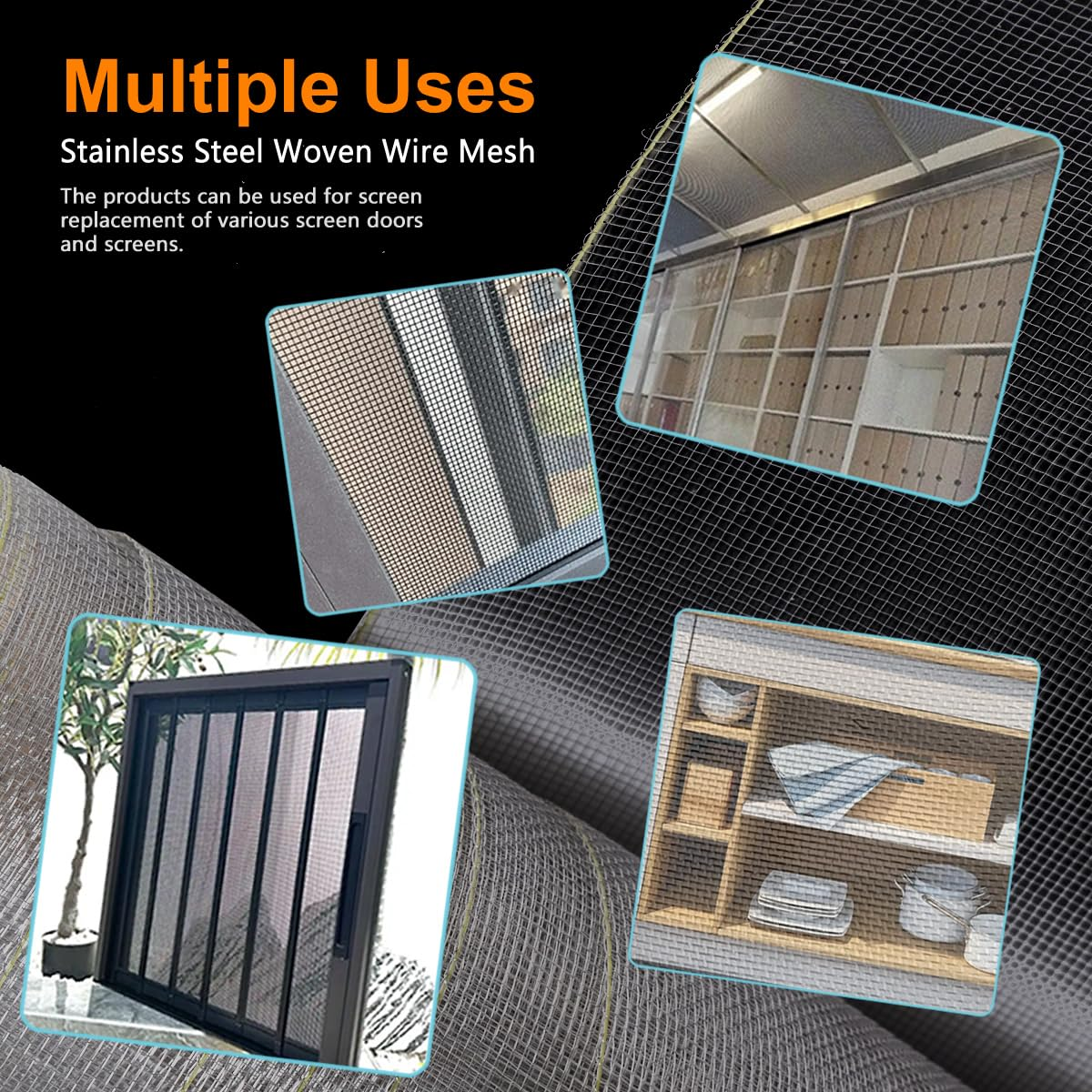 304 Stainless Steel Mesh Screen 27.5"X118"(70X300Cm), 1.5Mm Hole Metal Net Sheet, Non-Corrosive and Non-Rusting Net Screen for Window, Door 1 Roll, Easy to Cut and Install (22 Mesh) image number 4