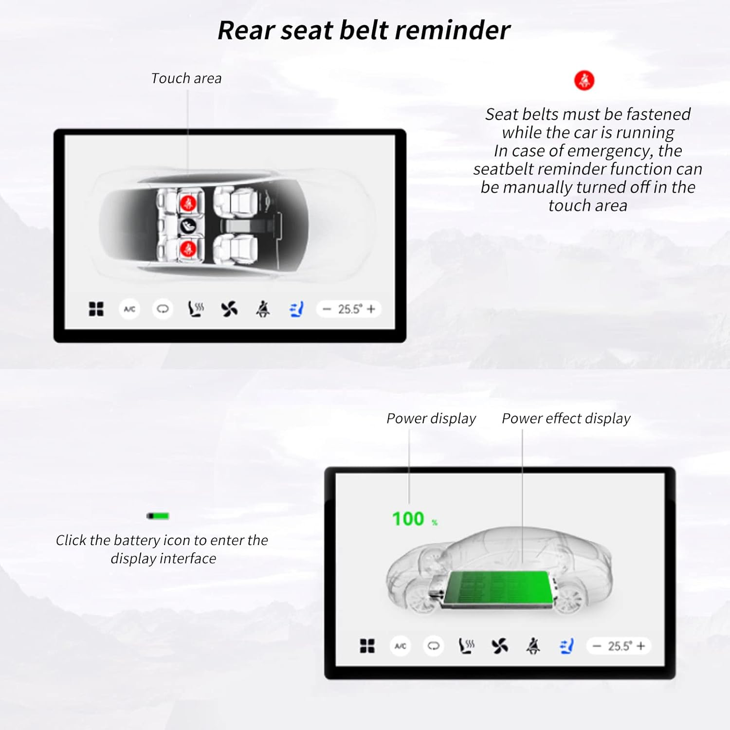 Rear Seat Display Screen, 7In Back Seat HD Touchscreen Head Unit for Tesla Model 3 Y, AC Climate Media Control Multimedia Player for Tesla Model Y 2020‑2023 image number 1