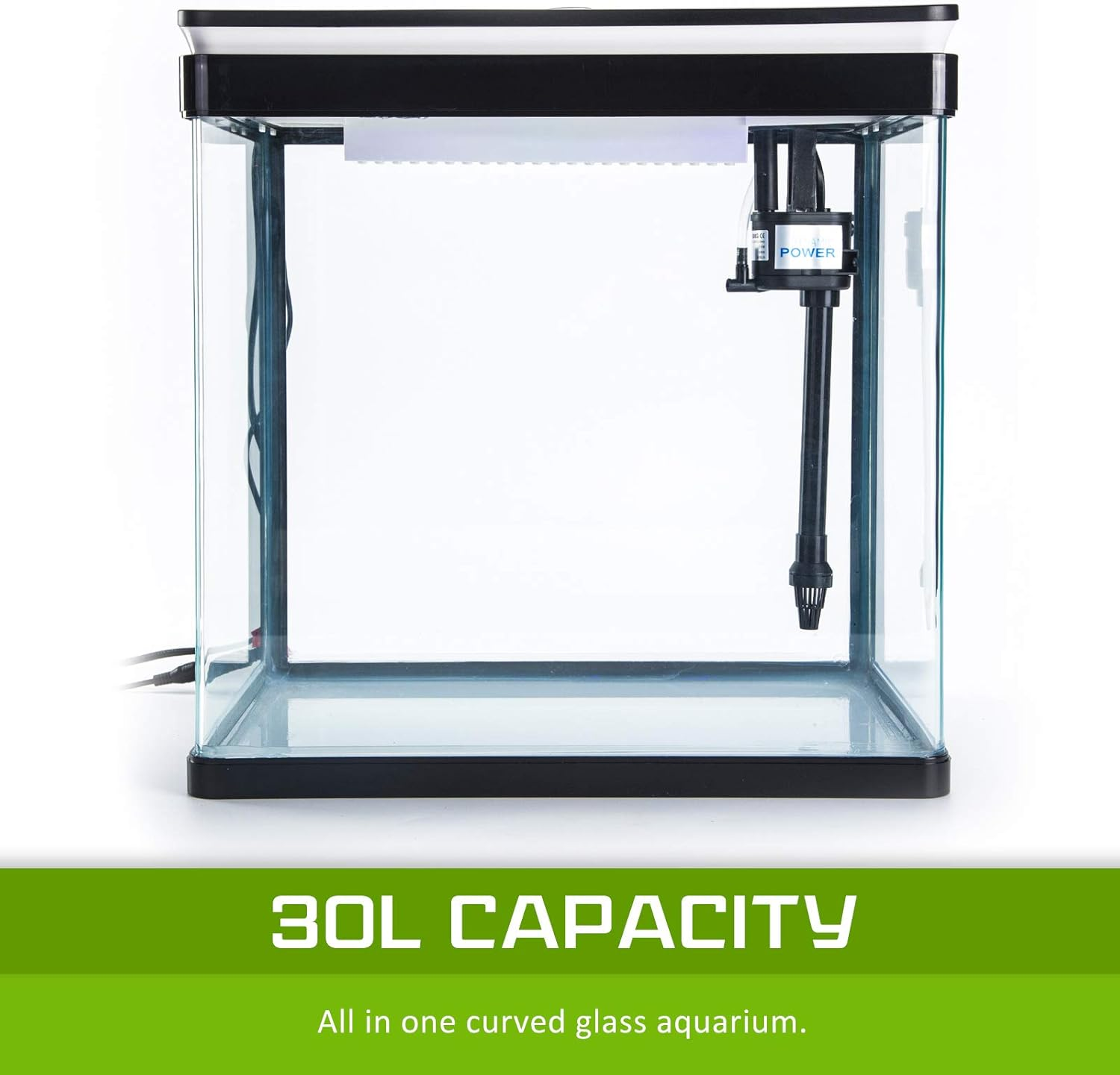 Dynamic Power 30L Curved Glass Aquarium Fish Tank with 5W RGB LED Light, 2.5W Filter Pump, Hinged Hood, Complete Filtration System, Freshwater & Saltwater Compatible image number 5