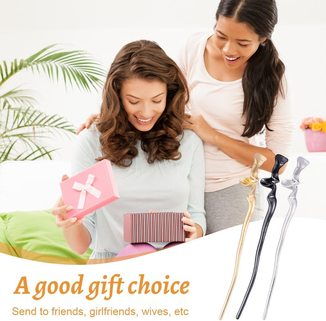 JYNXOR 3 Pieces Hair Stick, Metal Hair Stick, Hair Pins, Large Chinese Hairpin, Elegant Retro Style Hair Sticks, Shiny Long Hair Pins, Chignon Pins for Women, Bun Decorative Hair, Solid Hairstyle image number 5