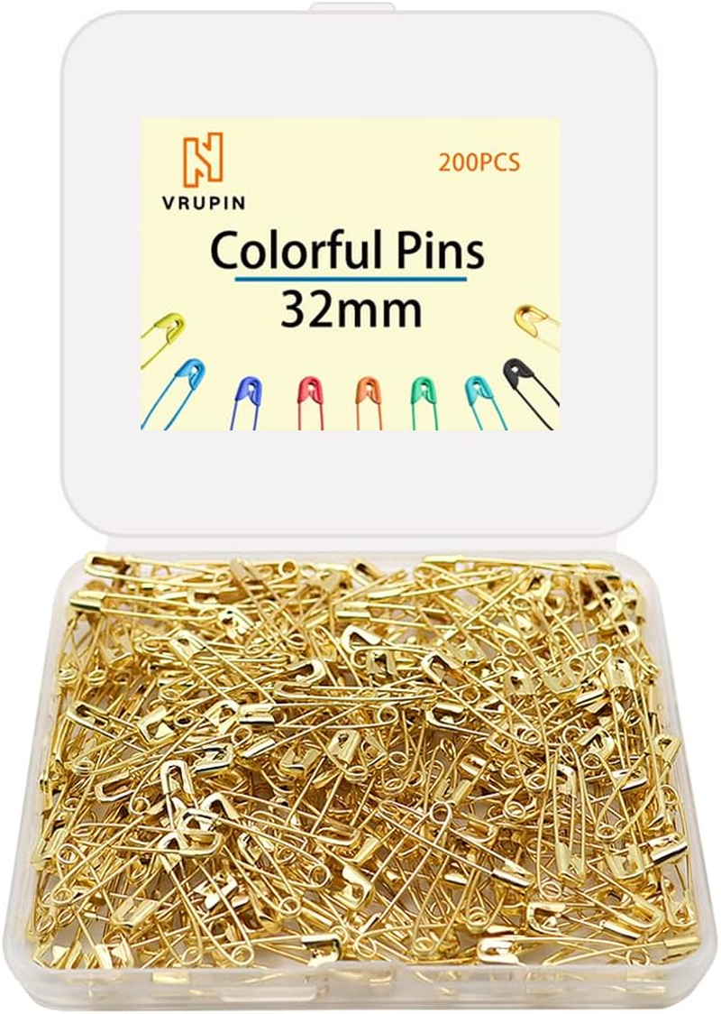200 Pcs Colored Safety Pins,32Mm Safety Pins,Premium Assorted Safety Pins Bulk for Sewing Clothing DIY Craft Making with Storage Box-Gold